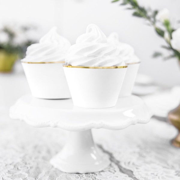 White Gold Metallic Cupcake Wrappers / White and Gold Cupcake Cases / Baking Cups / White and Gold Cupcake Liners / White and Gold Tableware