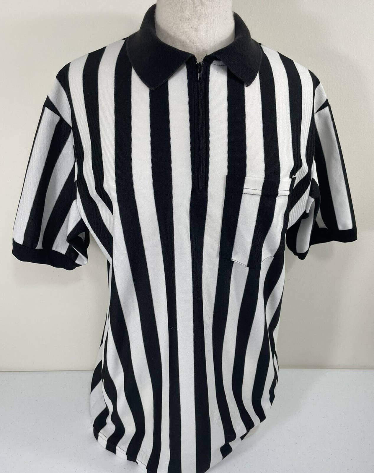 uneeksupply Toptie Men's Pro-Style Referee Shirt with Zipper Personalized with Names, Numbers and Personalized Messages