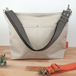 Sac bandoulière M gris beige, sac bandoulière en toile lavée lourde pour femme, sac à main léger, robuste et pratique avec bandoulière !