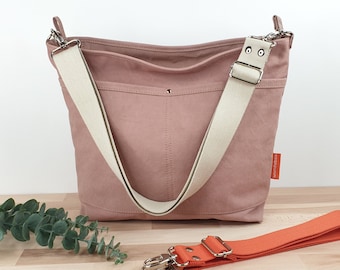 Mellanstor axelväska, canvas axelväska för kvinnor, antikrosa, lätt och praktisk handväska med beige axelrem!
