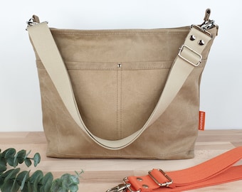 Crossbody bag M, shoulder bag canvas women, khaki, lightweight, comfortable handbag with crossbody strap in beige!