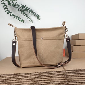 Sac bandoulière en toile S femme, kaki, design simple, 425 grammes léger, 30 x 22 x 6 cm