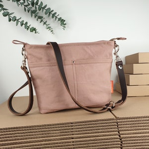 Canvas Umhängetasche S Damen, altrosa, schlichtes Design, 425 Gramm leicht, 30 x 22 x 6 cm!