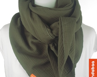 MUSSELIN scarf olive green, large muslin scarf, high-quality muslin scarf, cotton scarf, olive scarf, unisex, 100% cotton, double gauze!