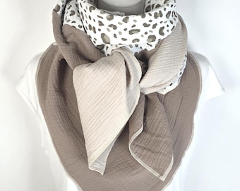 Bufanda de muselina para mujer con estampado de leopardo, bufanda de algodón ligera hecha a mano, accesorio minimalista, bufanda de muselina suave, ¡un regalo para ella!