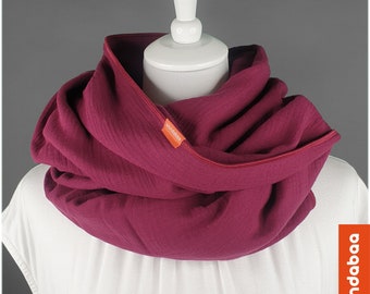 Muslin tube scarf in burgundy, single-layer or double-layer