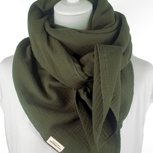 Pañuelo de muselina para mujer, verde oliva, pañuelo de muselina grande, pañuelo de muselina de alta calidad, pañuelo de algodón, 100% algodón, doble gasa.