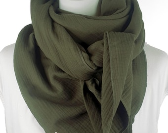 Pañuelo de muselina para mujer, verde oliva, pañuelo de muselina grande, pañuelo de muselina de alta calidad, pañuelo de algodón, 100% algodón, doble gasa.