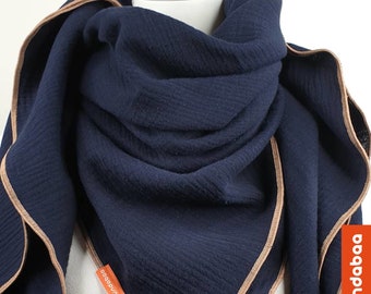 Tela de muselina mujer azul oscuro, bufanda grande de algodón, bufanda de cuello grande, 100% algodón, 1,30 m x 1,30 m, tela de muselina, ¡alta calidad!