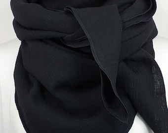 Elegante pañuelo de muselina negra, calidad muy suave, 100% algodón