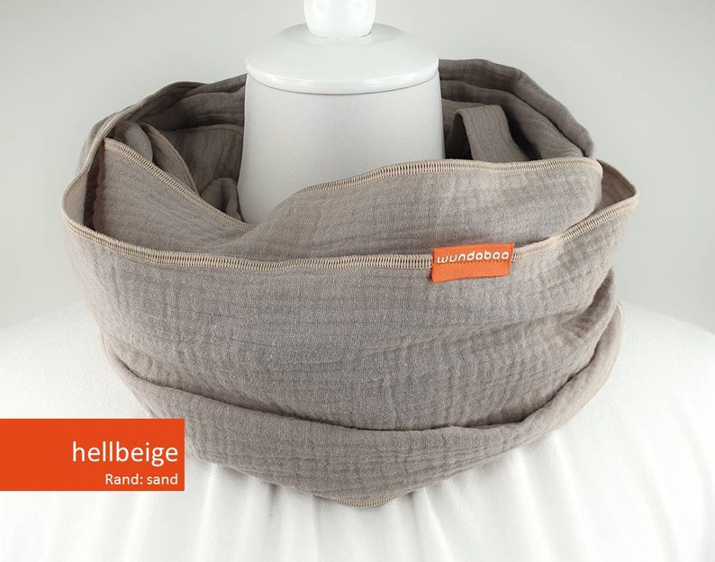 MUSSELIN LOOP, Musselin Tuch, Infinity Schal, hochwertiges Halstuch aus Musselin unisex, 100% Baumwolle, double gauze hellbeige