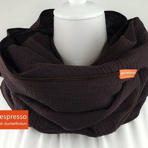 MUSSELIN LOOP, Musselin Tuch, Infinity Schal, hochwertiges Halstuch aus Musselin unisex, 100% Baumwolle, double gauze espresso