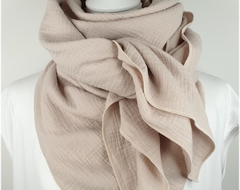 Bufanda de muselina para mujer y niño, color beige crema, 100% algodón, tejido de muselina de doble gasa de alta calidad.