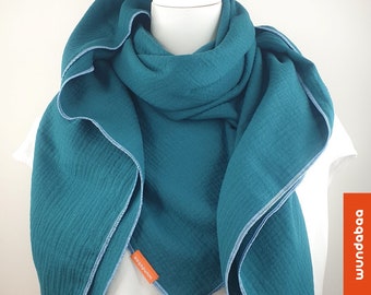 COTTON SCARF PETROL, grande écharpe en mousseline pour femme, écharpe en mousseline pour femme, écharpe en coton, écharpe d'épaule, essence, bleu, 100% coton