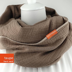 MUSSELIN LOOP, Musselin Tuch, Infinity Schal, hochwertiges Halstuch aus Musselin unisex, 100% Baumwolle, double gauze taupe