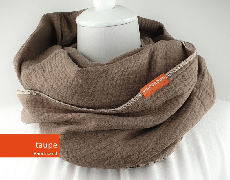 MUSSELIN LOOP, Musselin Tuch, Infinity Schal, hochwertiges Halstuch aus Musselin unisex, 100% Baumwolle, double gauze taupe