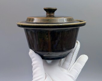 Midcentury Vintage Iroquois China Covered / Lidded Bowl: Earth-Tone Green & Brown