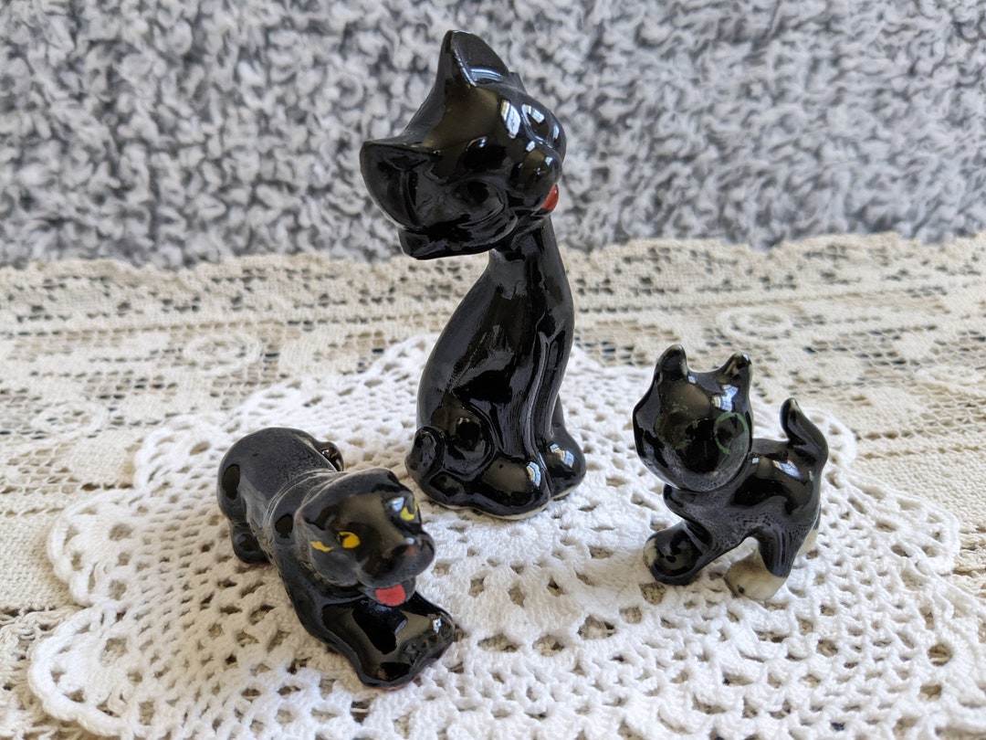 Vintage Miniature Black Cat Figurines Etsy