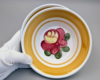 Midcentury Vintage Hand Painted Cabbage Rose Bowls - Set of 2