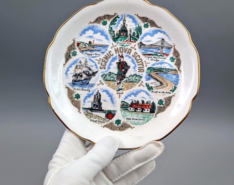 Midcentury Vintage Scenic Nova Scotia Canada Souvenir Plate - 22K Gold Trim