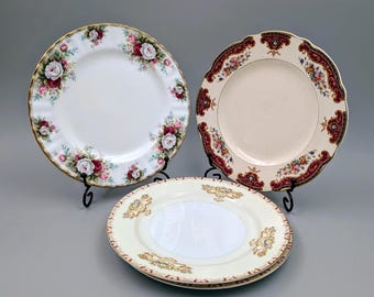 Pretty Bundle of 4 Vintage Shabby Chic | Cottagecore Floral 8" Porcelain Luncheon Plates