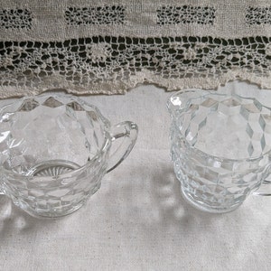 Vintage Jeanette Cube Clear Sugar Bowl and Creamer Set
