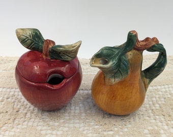 Vintage Sakura Apple and Pear Lidded Sugar Bowl and Cream - Sonoma Collection