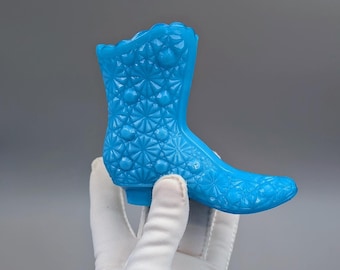 Vintage Fenton Turquoise Blue Victorian Style Glass Boot Figurine