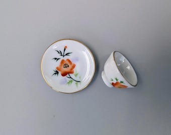 Vintage Miniature Porcelain Dollhouse Scale Tea Cup and Saucer – August Poppy Flower