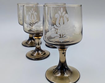 Vintage Pfaltzgraff Village Smoky Brown Stemmed Goblets Set of 4