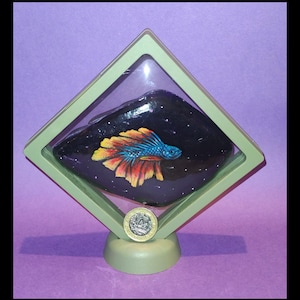 Fighting Fish, painting on small pebble