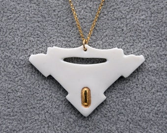 White porcelain pendant, decorated with 12% gold. Handmade ceramic necklace. Findings in Gold-Filled 14k.
