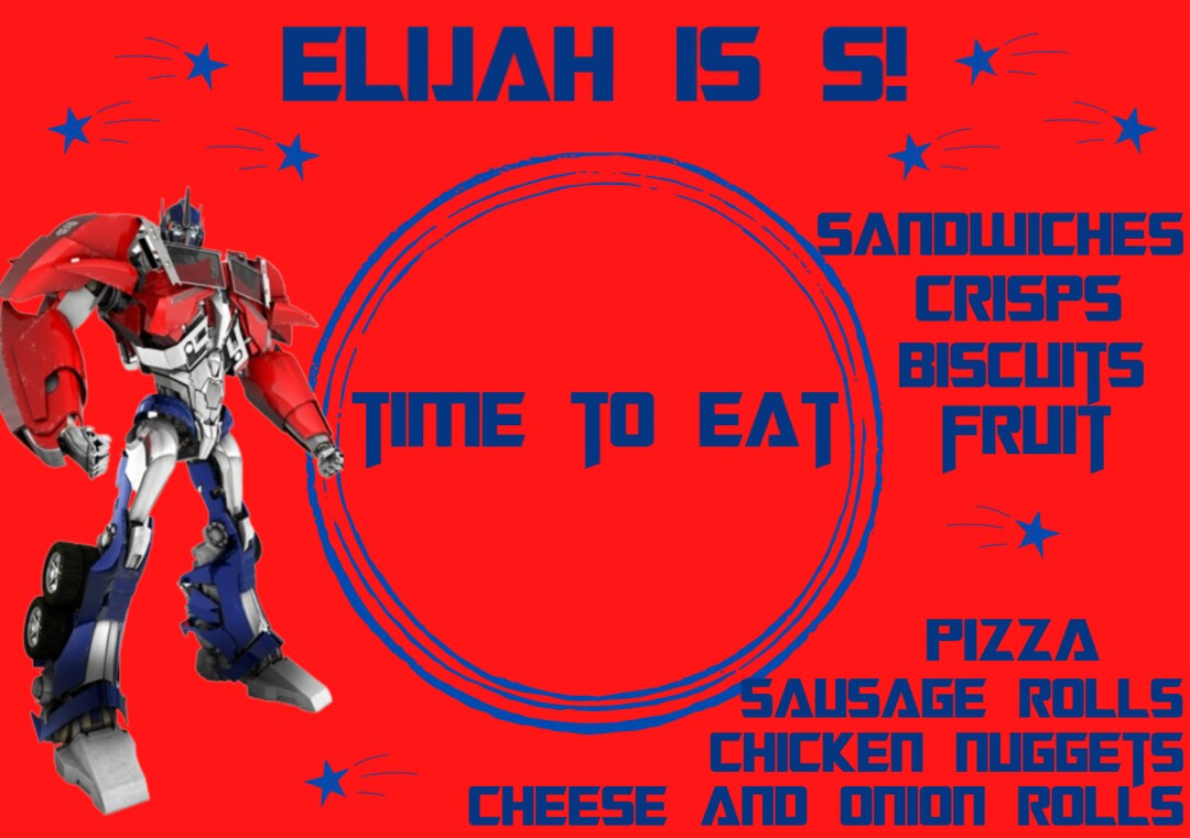 OPTIMUS PRIME Party Table Placemat Transformers Etsy