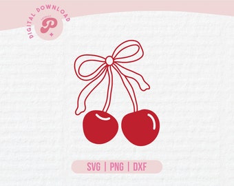 Cherry Bow SVG | Preppy Red Bow, Cherries, Red Coquette Aesthetic, Girly, Trendy | Silhouette Cameo, Cricut DIY | Commercial License