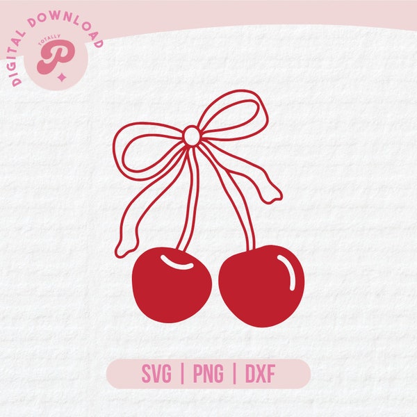 Cherry Bow SVG | Preppy Red Bow, Cherries, Red Coquette Aesthetic, Girly, Trendy | Silhouette Cameo, Cricut DIY | Commercial License
