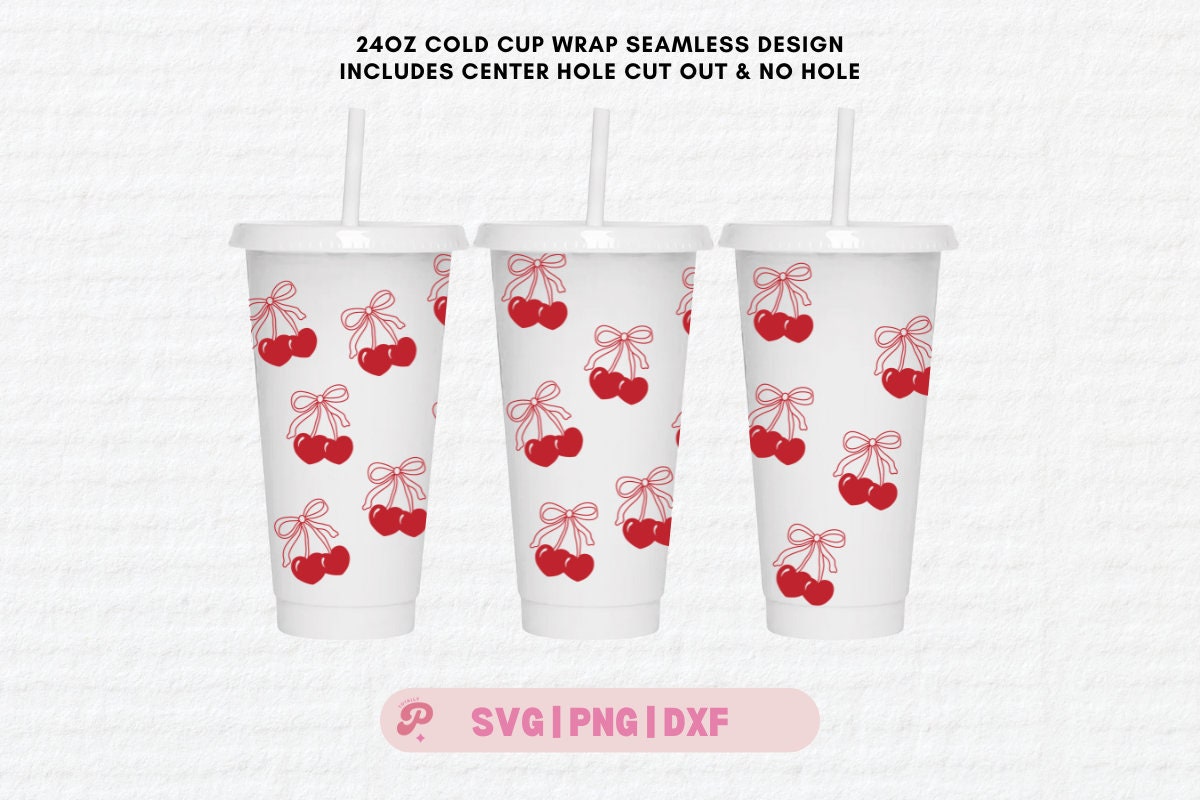 Vaso de cerveza fría con forma de corazón y cereza SVG / Lazo rojo elegante, cerezas, coqueta roja, vaso de cerveza, plantilla de envoltura SVG, retro