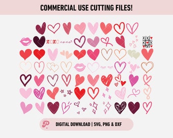Heart SVG Bundle | Hearts, Doodles, Lips, Love, Stars, Valentine's Day, Doodle, Girly | Silhouette Cameo, Cricut DIY | Commercial License