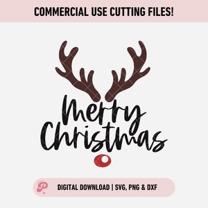 Rendier-SVG | Kerstmis, winter, hert, rode neus, dier, rendier SVG | Silhouette cameo, Cricut DIY | Commerciële licentie