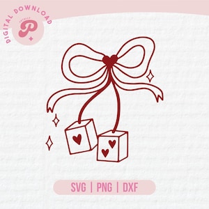 Würfel Kirsche Schleife SVG | Adrette rote Schleife, Kirschen, rote Ästhetik, Girly, Trendy | Silhouette Cameo, Cricut DIY | Kommerzielle Lizenz