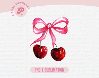 Cherry Bow PNG | Preppy Pink Bow, Cherries, Red Coquette Aesthetic, Girly, Trendy | Sublimation, Shirt & Mug Design | Commercial License