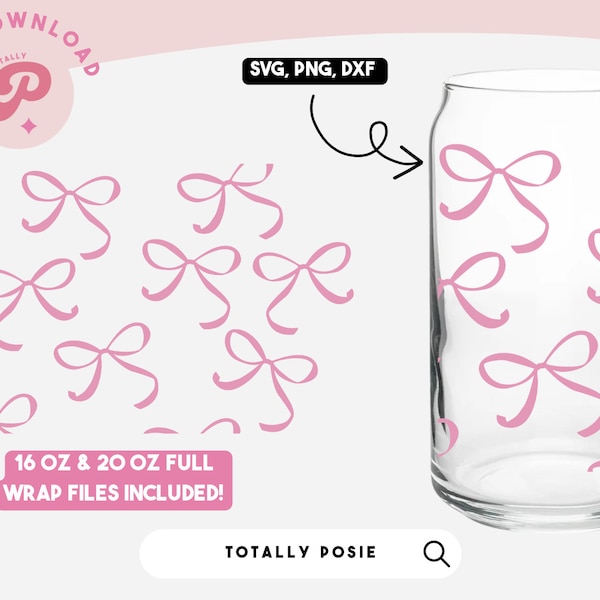 Bow Glass Can Wrap | Ribbon, Pink Bow, Pink Bows, Pink Aesthetic, Coffee Glass | Silhouette Cameo, Cricut DIY