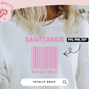 Sagittarius Zodiac SVG | Astrology, Horoscope, Barcode, Moon, Birthday Gift | Wavy Text | Silhouette Cameo, Cricut DIY | Commercial License