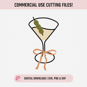 Dirty Martini SVG / Fiocco preppy, Coquette, Martini oliva, Vodka, Cocktail, Fiocco arancione / Silhouette Cameo, Cricut fai da te / Licenza commerciale
