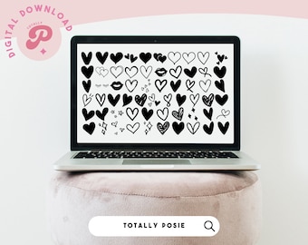 Heart Procreate Stamps | Hears, Doodles, Lips, Love, Stars, Valentine's Day | Procreate Brush | DIY Procreate Brush Set | Commercial License