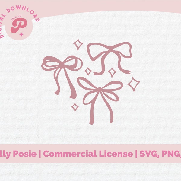 Bow & Stars SVG / Preppy Purple Bow, Pink Bows, Pink Coquette Estética, Girly, Trendy / Silhouette Cameo, Cricut DIY / Licencia comercial