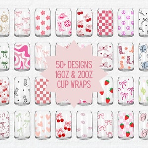 Glass Can SVG Bundle | Bow, Coquette, Western, Butterflies, Boho, Cherry Bow, Coquette Bow, Bow Cup Wrap | Silhouette Cameo, Cricut DIY