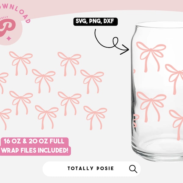 Bow Glass Can Wrap | Ribbon, Pink Bow, Pink Bows, Pink Aesthetic, Coffee Glass | Silhouette Cameo, Cricut DIY