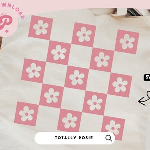 Checkered Flower SVG | Pink, Sublimation File, Checkered, Daisy, Retro, Groovy, Flower | Silhouette Cameo, Cricut DIY | Commercial License