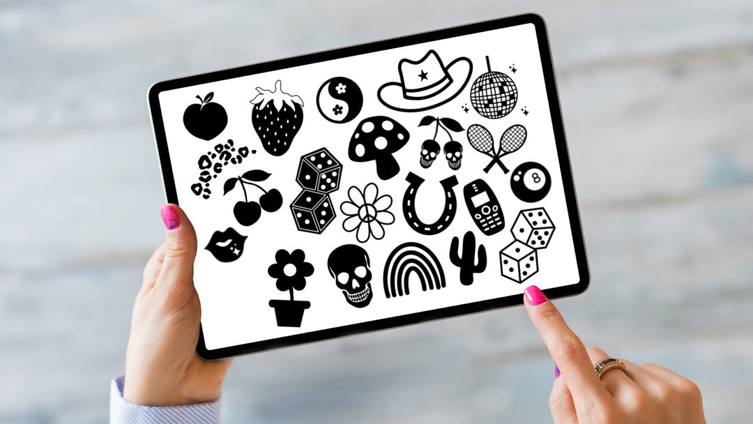 Procreate Stamps Disco Ball, Cherry, Strawberry, Yin Yang, Skull