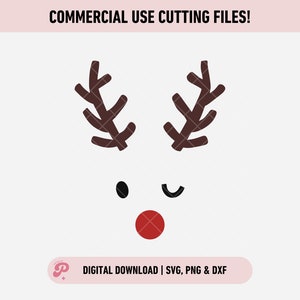 Rendier-SVG | Kerstmis, winter, hert, rode neus, dier, rendier SVG | Silhouette cameo, Cricut DIY | Commerciële licentie